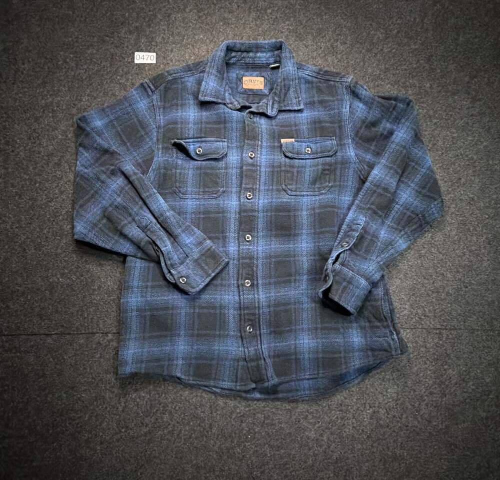Orvis Flannel Shirt Size L Blue Black Plaid Heavyweight Shacket